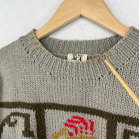 ACA Sweater Mens S 100% Wool Hand Knit Pullover Jumper Brown VTG 80s - Picture 10 of 14